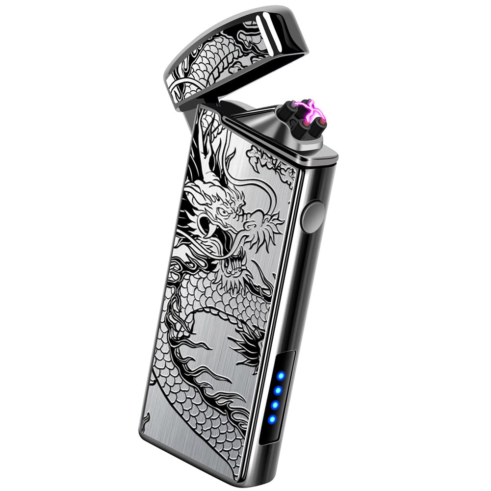 Photo 1 of LcFun Electric USB Rechargeable Lighter, Windproof Plasma Dual Arc Lighter with LED Battery Indication, Electronic Flameless Cool Lighters Gifts for Men Fathers Husband (Black Dragon)