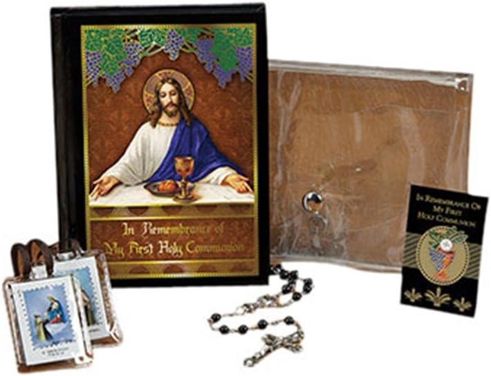 My Body, My Blood First Communion Wallet Set with Mass Book Scapular Rosary and Lapel Pin for Boys