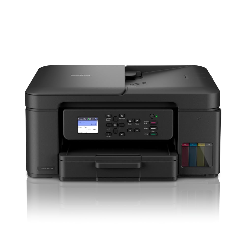 Brother DCP-T780DW Wireless, A4 Inkjet Printer | Tankbenefit | 3-in-1 (Print/Copy/Scan)|Wi-Fi/USB 2.0 | ADF | A4 | 2-Sided Print | Photos | High In-box Inks Included | UK Plug
