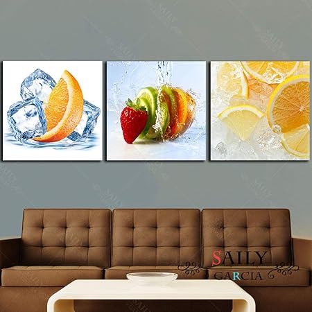 Slagman Fruits Congelés Moderne Mode Art Toile Peinture Citron Orange  Alimentaire Impression Affiche 3 Pièces Style Nordique Mur Photo pour  Cuisine Chambre Décor 8"X8": Amazon.fr: Cuisine & Maison