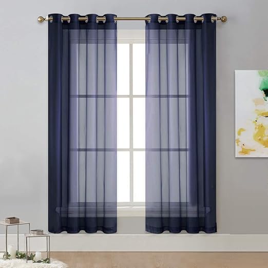 Amazon Com Nicetown Dark Blue Sheer Curtains Grommet 72 L