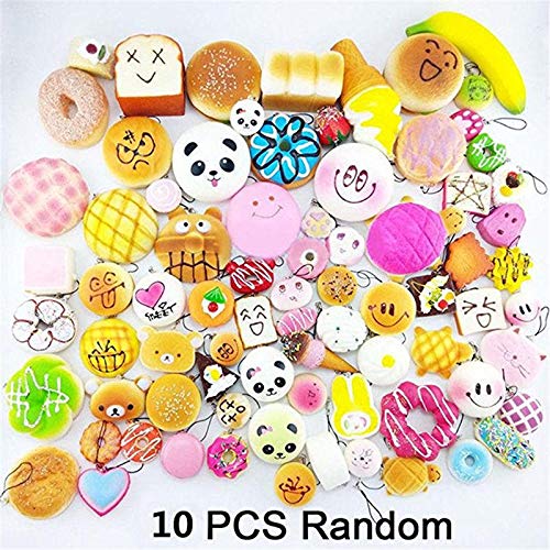 Wall of Dragon 10 Pcs Bread Cake Bun Random Squishy Slow Rising Pendant Donut Charm Stretchy Squeeze Cream Scented Cute Strap Toy