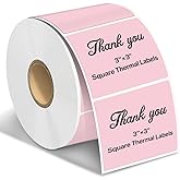 TuSamper Square Thermal Label Stickers, 3" x 3" (76.2mm x 76.2mm) Self-Adhesive Thermal Labels Square Direct Thermal Stickers Compatible with Thermal Label Printers, 500 Labels/Roll Pink