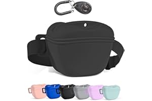 MuiMoi Dog Treat Pouch for Pet Training, 1.67 Cup Magnetic Closure Silicone Dog Treat Bag, Fanny Bag Treat Holder with Waist Belt for Dog Training (Black)