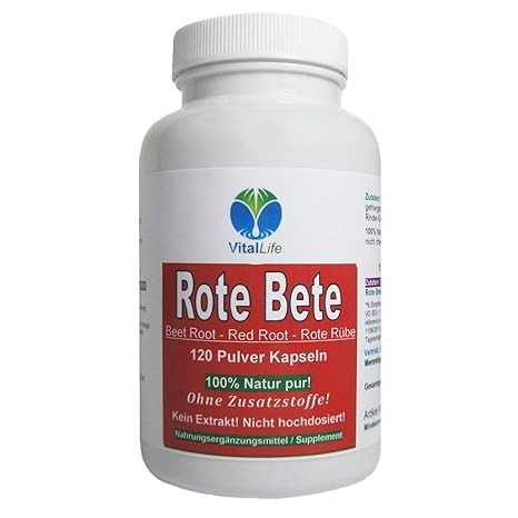 Rote Beete/Bete Beetroot 120 Wurzelpulver Kapseln | Reich an Eisen & Folsäure | Superfood NATUR PUR. KEIN EXTRAKT. OHNE ZUSAT