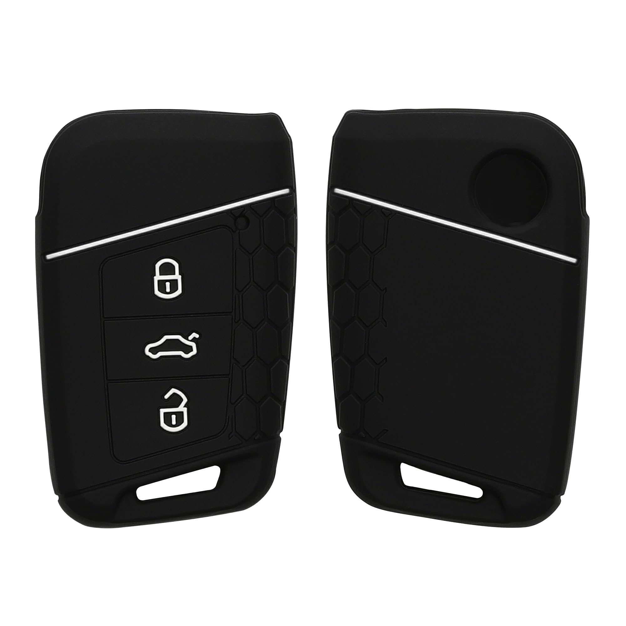 kwmobile Car Key Cover Compatible with VW 3 Button Car Key (only Keyless Go) Key Cover - Silicone Protective Car Key Fob Case - Black/White
