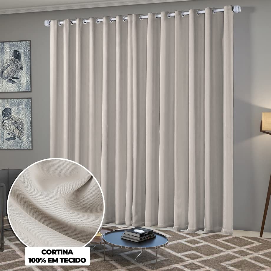 Cortina Blackout/Bleucate de Tecido Corta Para Luz Quarto e Sala 4,00m x 2,50m Altura com Ilhós Cromado Solaris - Off-White
