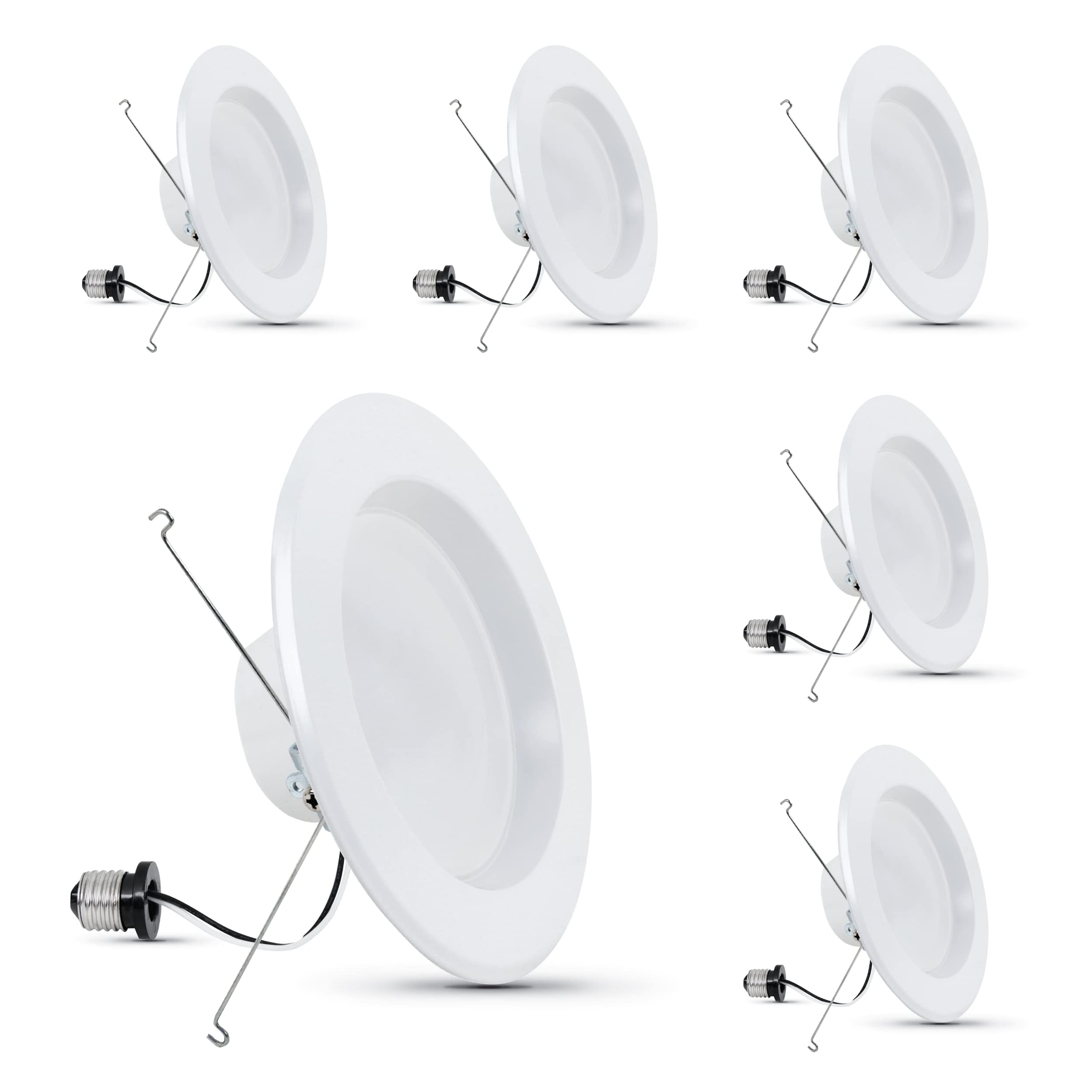 Photo 1 of Feit Electric 5 Inch or 6 Inch LED Recessed Lighting Retrofit Downlights, 120 Watt Equivalent High Output, 2000 Lumen, 3000K Soft White, Dimmable, 6 Pack, LEDR56XHO/930CA/6