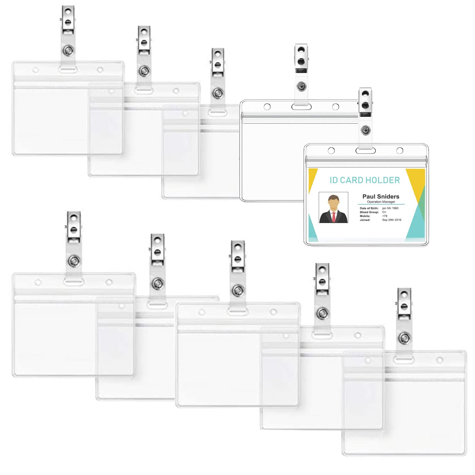 Badge Holder, 10pcs Clear Plastic Name Tag Holders, Plastic Card Holder with Metal Clip,for ID Card, Office School Supplies Card Holder for Office, Business, Exhibition and Exhibition