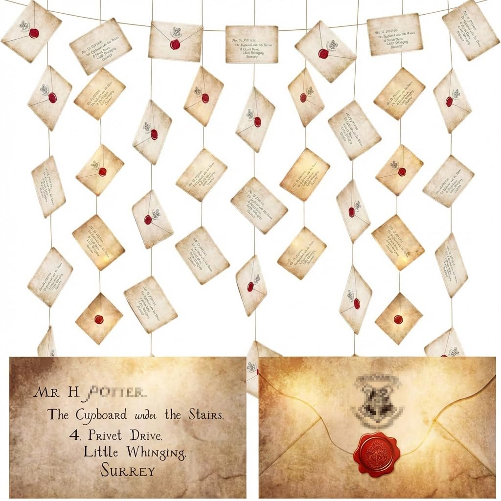 Wizard Acceptance Letter Floating Banner,20 Pcs Birthday Decorations Style Bunting,Letter Party Decorations for Wizarding World Theme,Movie Night & Room Decor,Halloween,Christmas