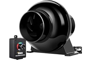 iPower 4 Inch 195 CFM Inline Duct Ventilation Fan Air Circulation Vent Blower with Variable Speed Controller for Grow Tent, 4" Fan & Speed, Black