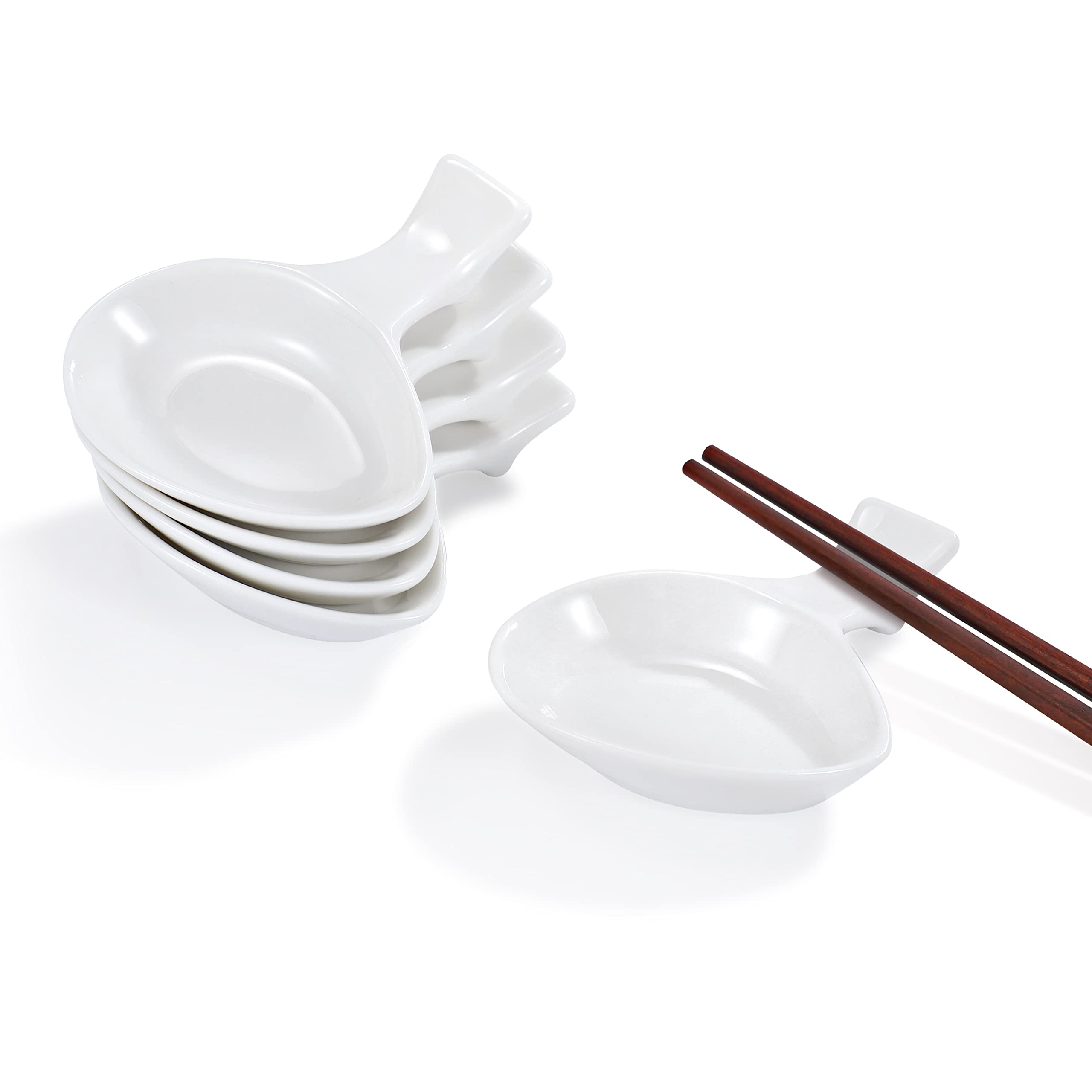 Urban Lifestyle dip Bowls Chopsticks 6 x Porcelain Sauce Bowls with Chopstick Holders (9 x 7.5 x 2.5 cm) Soy Sauce, Chilly, Vinegar, Spices, Soy Sauce Bowls, Sushi Bowls, dip Bowls, Maki