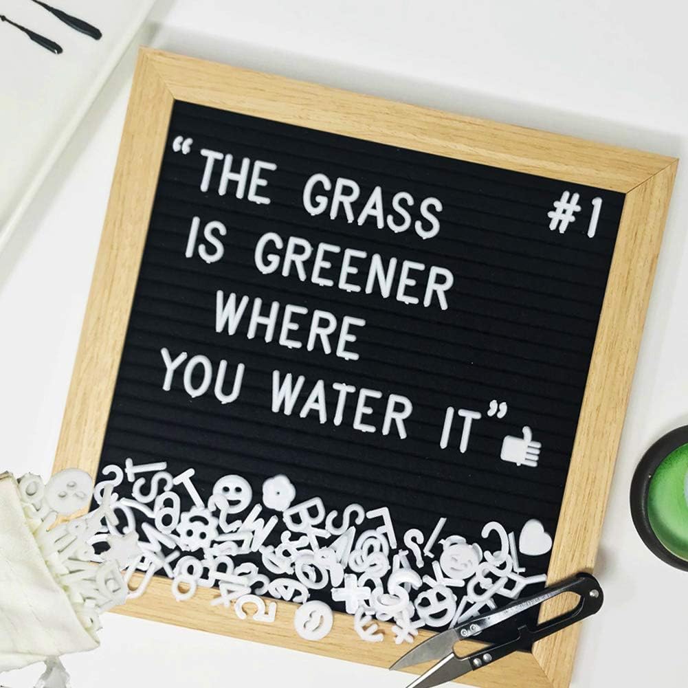 Black Felt Letter Board Sale! Quote Board Includes 340 Letters Emojis and Symbols, Oak Wood Frame 10x10 Inches, Wall Mount, Scissors, and Bag.