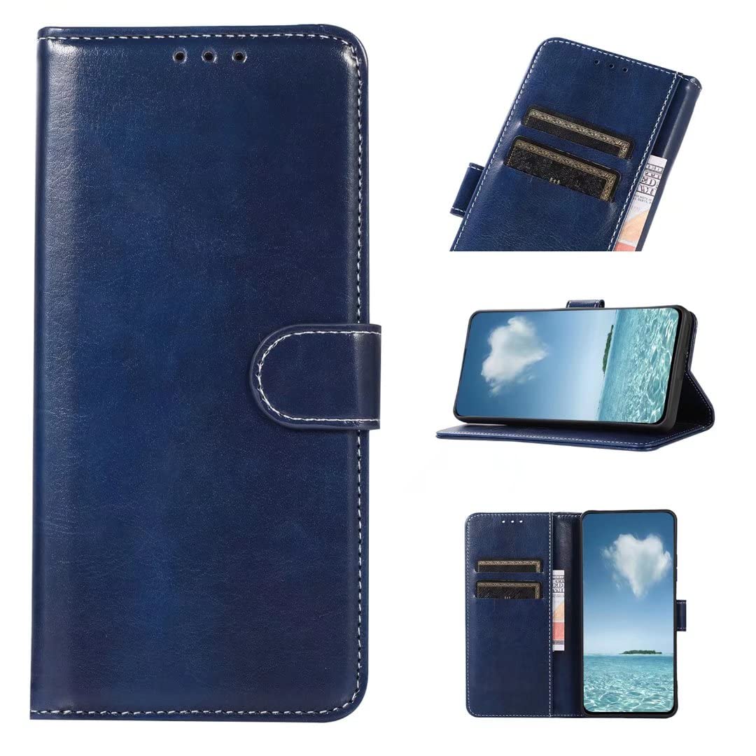 COQUE OnePlus 10 Pro 5G Case, Leather Flip Wallet Shell with Card Slot,Crazy Horse Texture Leather Soft TPU Case for OnePlus 10 Pro 5G-Blue