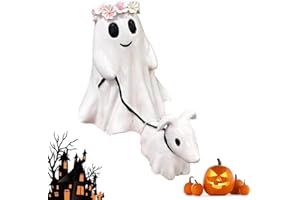 RWSEFK Halloween Ghost Walking Dog Statue, Ghost Walking Dog Statue, Spooky Ghost Dog Figurine, Cute Halloween Decorations Indoor Outdoor, Great Gift for Family and Friends (Girl)