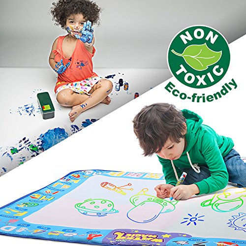 Markbetter Aqua Doodle Mat Reusable Water-Reveal Activity Mat Extra Large Size Multi-Color Water Coloring Pad 38.4''X29.5'' Aqua Drawing Toy Kits with Bonus Painting Tools for Kids to Enjoy Together