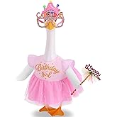 JcHrmers Happy Birthday Porch Goose Outfit Birthday Girl Goose Dress Tulle for 23" Cement Goose Pink Birthday Princess Goose Clothes with LED Crown Porch Lawn Garden Christmas Holiday Decor