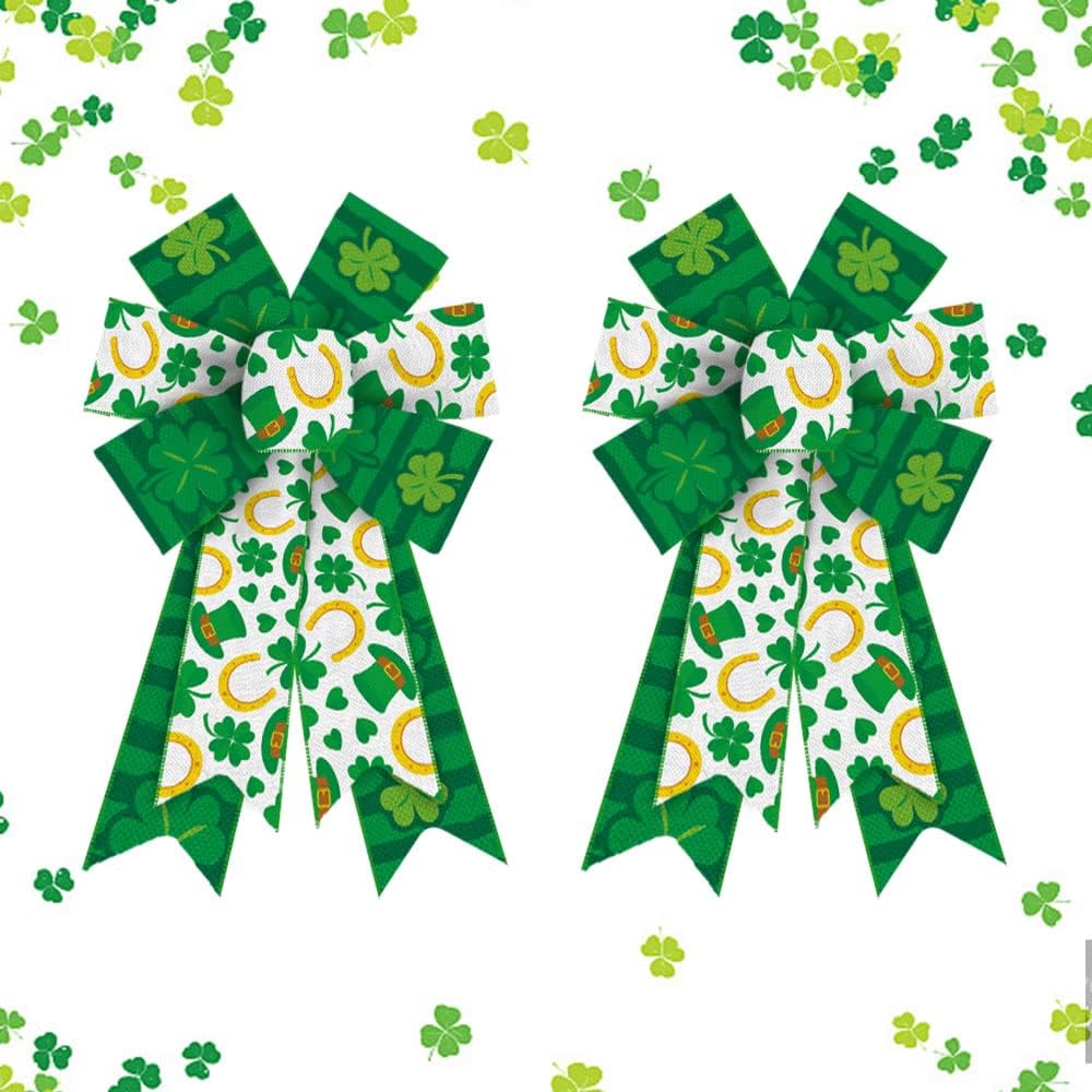 Bows & Ribbons - 2pcs Saint Patrick's Wreath Bows St. Patrick Bows Horseshoe Clover Hat Burlap Bow for Wreaths, St Patrick's Day Ribbon Bows Tree Topper Bows for Home Indoor Outdoor Decoration Wreath Ornament Supplies