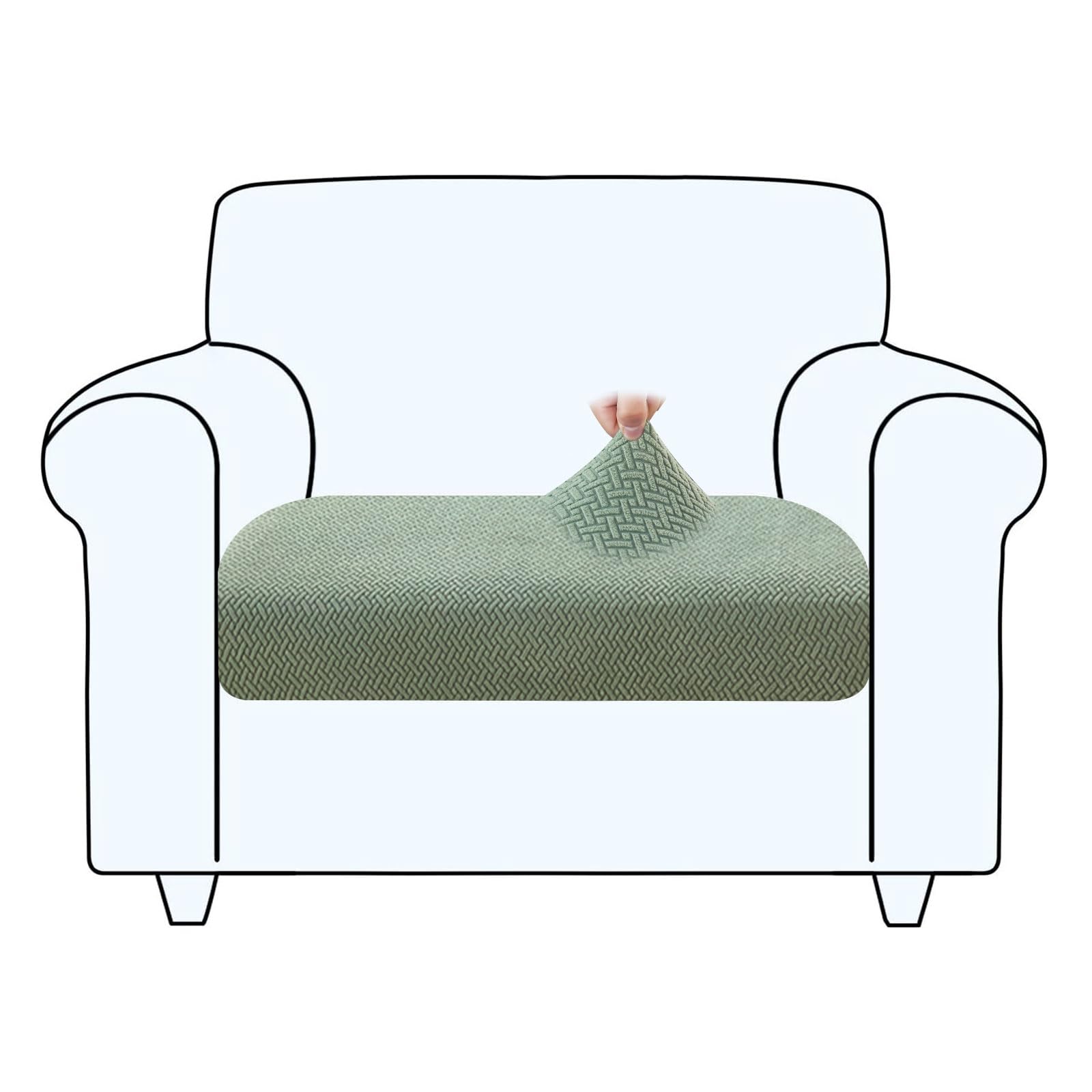 ShowyLive Sofa Seat Cushion Covers- High Stretch Non-Slip Couch Sofa Cover 1-Piece Universal for 1 2 3 4 Seater L Shape Chaise Longue Sofa Slipcovers for Living Room Dogs Pet (1 Seater, Weave Green)