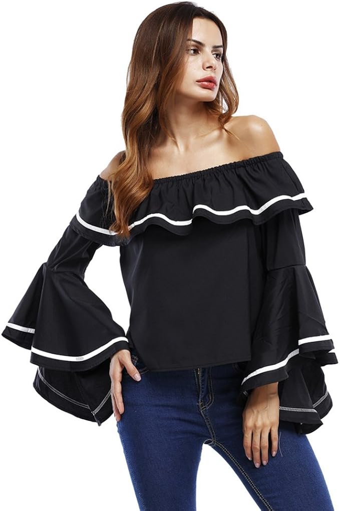 black off the shoulder bell sleeve top