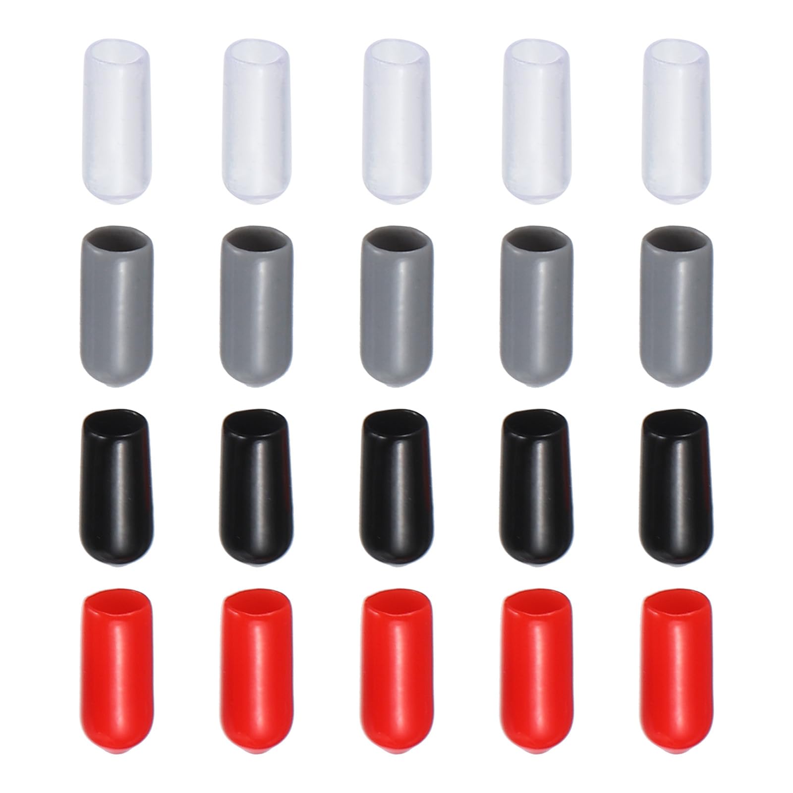 Rebower 100 Pack Screw Thread Protector Cover Rubber End Caps, [for Screw, Bolt, Rod End Cap] - 1/4 inch(6mm) inner dia/Black, Red, Grey, Clear