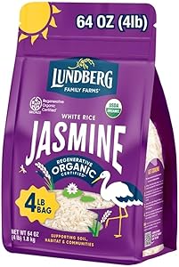 Lundberg Jasmine Rice, Regenerative Organic Certified – Non-Sticky, Aromatic Long-Grain White Rice, Responsibly Grown in Cali