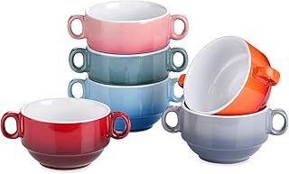 LOVECASA Suppentassen mit Henkel 6 teilige Suppenschüsseln aus Steingut, Suppenschalen, Füllmenge 400ml, bunt