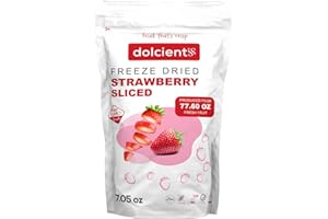 Dolcientis Freeze Dried Strawberries Sliced | 100% Natural Healty Fruit Snacks | Emergency Food Supply 25 Year Shelf Life | Non GMO, Kosher, Gluten free, Vegan, No Sugar Added, 7.05 oz, 20 Servings