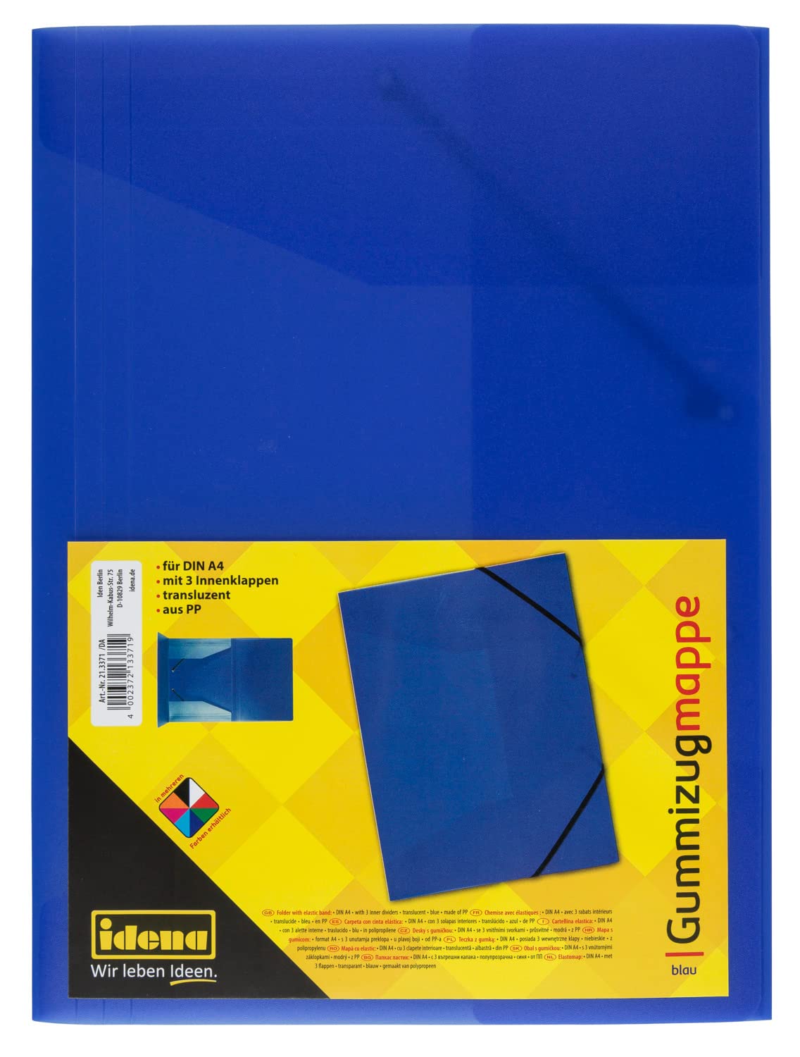 IDENA 213372 Elasticated Folder for DIN A4 Polypropylene Blue