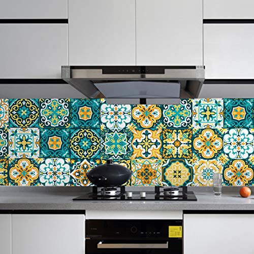 Prosperveil 24PCS Green and Yellow Mosaic Wall Tile Transfers Stickers