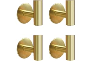 Augegel Adhesive Towel Hooks, Brushed Gold SUS 304 Stainless Steel Hooks, Heavy Duty Waterproof Wall Hooks, Self Adhesive Coat Robe Hooks for Bathrooms Kitchen Wall Mounted (Brushed Gold, 4 Pcs)