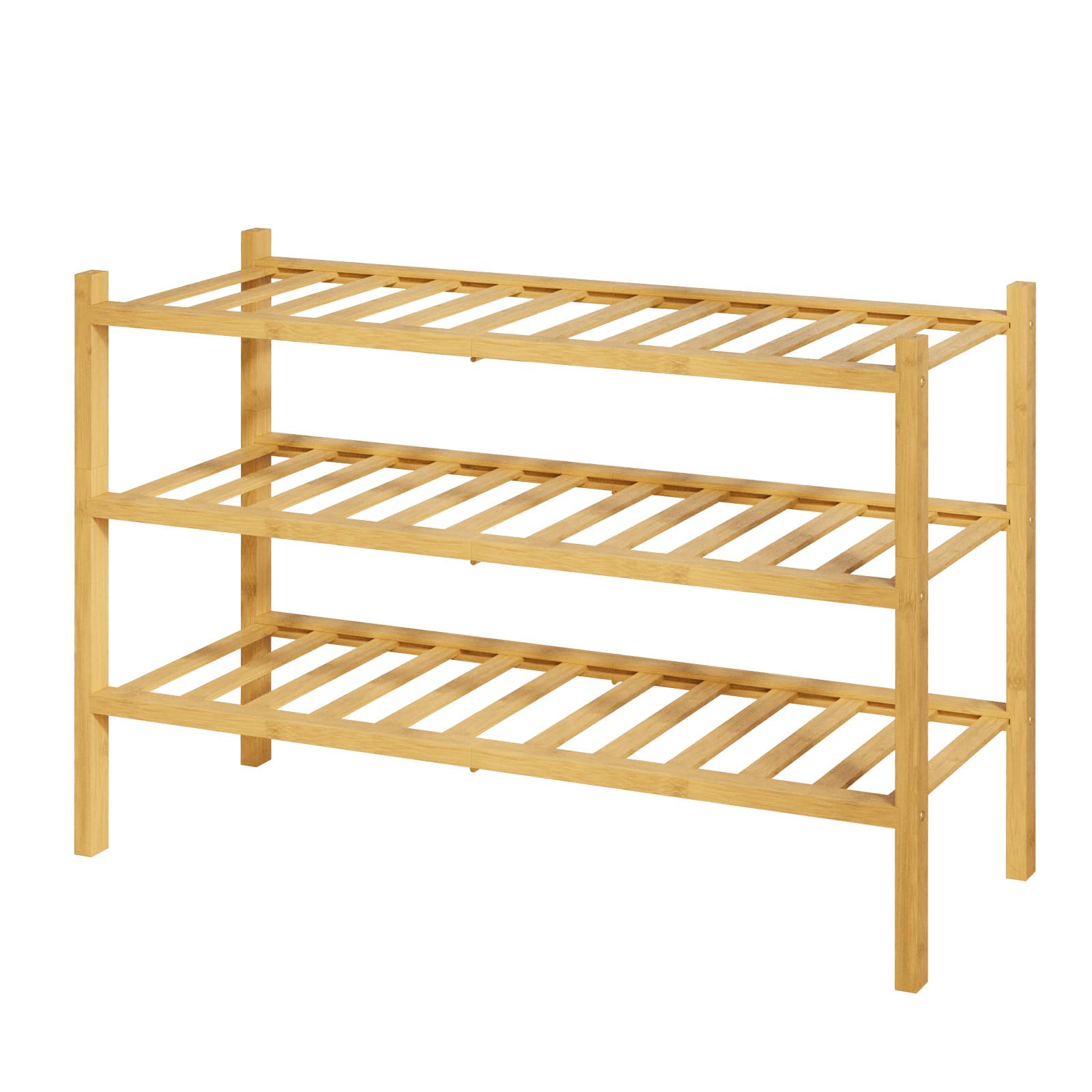 Photo 1 of Kitsure Bamboo Wooden Shoe Rack for Closet - Stackable Shoe Organizer with Modular Structure, Space-Saving Shoe Shelf for Entryway, Living Room, Bedroom, 26.8" x 11" x 18.9", Natural