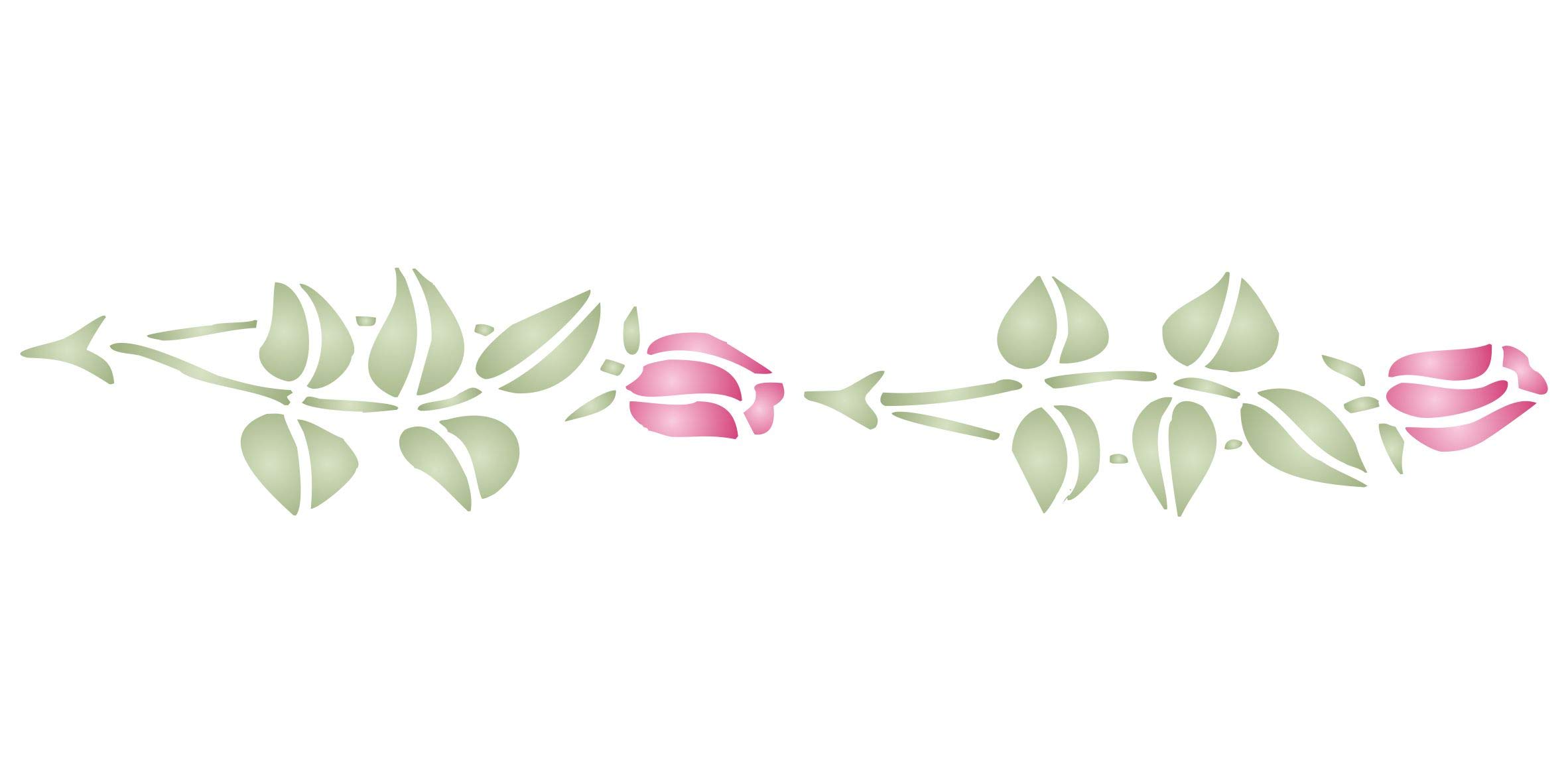 Rose Bud Stencil - 19 x 4cm - Reusable Flower Buds Border Wall Stencil Template