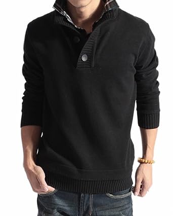 Amazon 二重襟付き ニットセーター 長袖 メンズ ニット パーカー