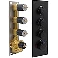 HOMEDEC 3 Way Shower Diverter Valve, Matte Black 3 Function Thermostatic Mixer Brass Valve, Individual On Off Flow Control