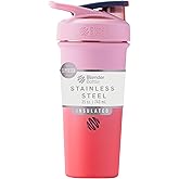 BlenderBottle Sport Sleek Insulated Stainless Steel Shaker Bottle with Wire Whisk, 25-Ounce, Flamingo Ombre – Protein Shakes & Hydration for Athletes & Fitness Enthusiasts, Easy Mixing, Slim Easy to Hold, Keeps Drinks Cold, Lockable Lid
