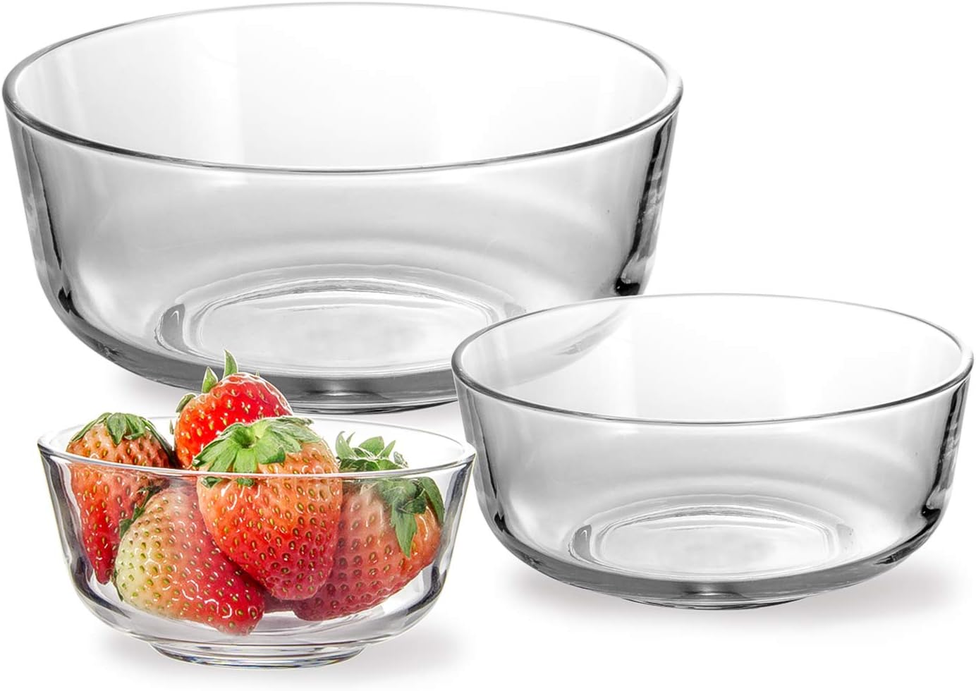 3 Pcs Glsss Mixing Bowls,WERTIOO 7 Inch+ 5.6 Inch + 4.4 Inch Stackable Bowl Set for kitcken,dishwasher, freezer, oven, microwave Safe