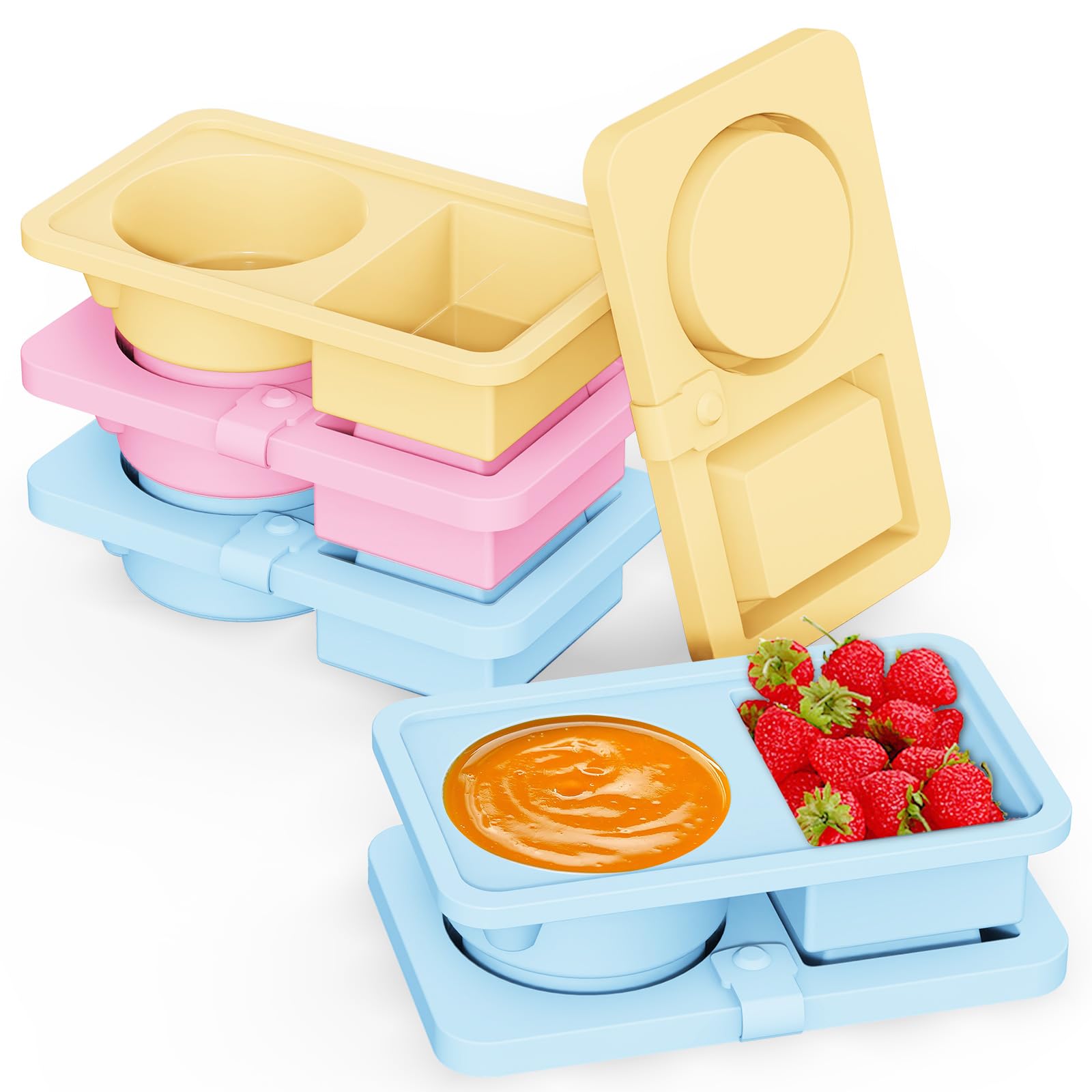 Photo 1 of 
***Factory sealed***
Dayacoco Pack Reusable Silicone Snack Containers with Lids, Double Compartment Snackle Containers, Salad Sauce Seasoning Container, Small Mini Kids Food Snack Boxs for Travel, Office, Picnic