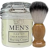 Seoul Naturals Earthy Cedarwood and Sandalwood Shaving Cream with Barber Brush, k beauty, 6 oz