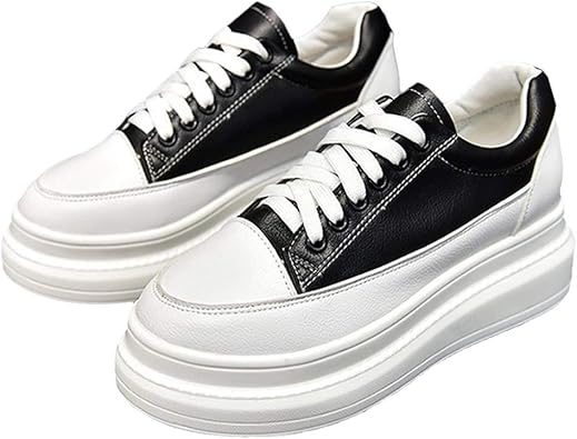 ファッション メーカ スニーカー レディース ローカット レースアップ 厚底 編み上げ 合皮 黒 白 22 5cm ブラック スニーカー Amazon