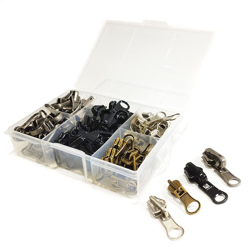 5# Reversible Injected Zipper Sliders, 70 Pieces/Box, Metal Slider, 4 Colors, Zipper Puller for Repairing or Assembling a Zipper, (5#, 000)