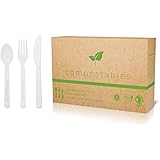 100% Eco-Friendly Compostable Cutlery Set - 300 pieces (100 Forks | 100 Spoons | 100 Knives) - Durable disposable utensils ma