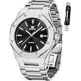 OLEVS Watches for Men Stainless Steel Business Dress Large Easy to Read Analog Watch Waterproof Luminous Casual Luxury Men Watch
