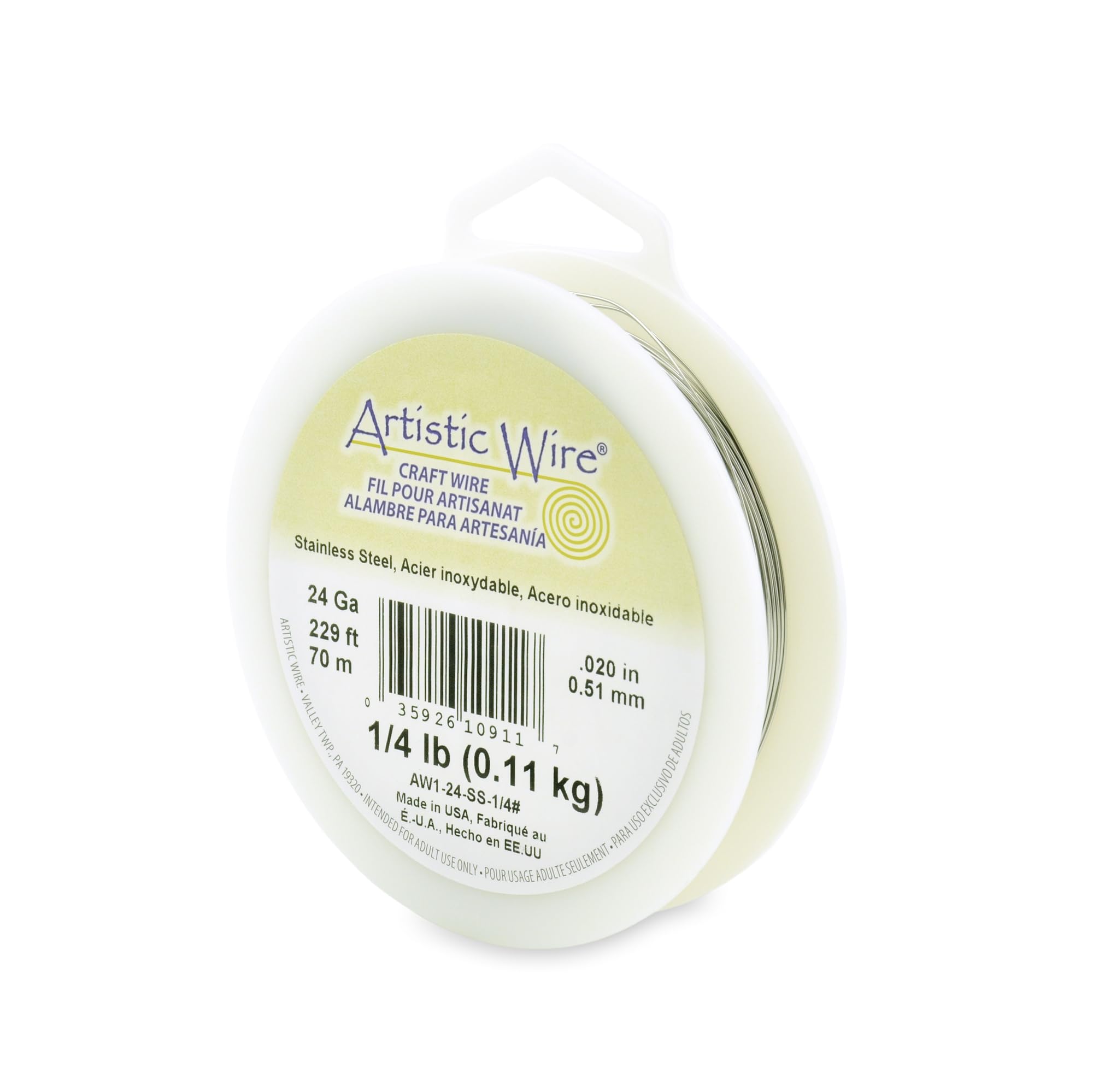 Artistic Wire 24 Gauge Stainless Steel Craft Jewelry Wrapping Wire Wire, 198 ft, 24 Gauge, Stainless Steel