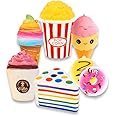 Slow Rising Jumbo SQUISHIES Set Pack of 7 - Rainbow Triangle Cake, Frappuccino, Popcorn, Donuts X2 & Ice Cream X2, Kawaii Squ