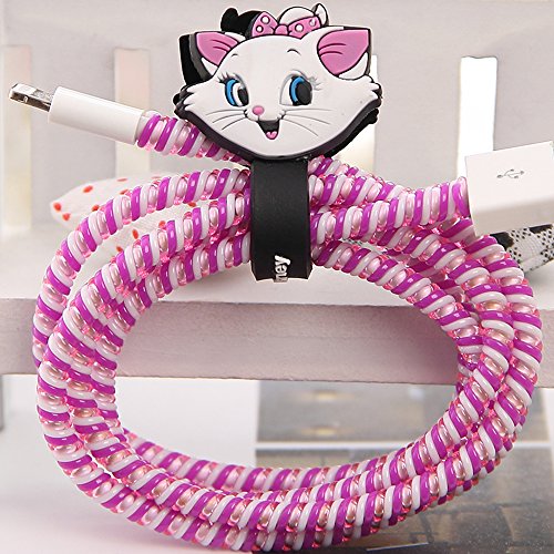 Tospania DIY Cartoon Style Spiral Wire Protectors for Apple Lightning Cables/Samsung and other Tablet Charging Cables/ Earphone Cords and More (Marie Cat)