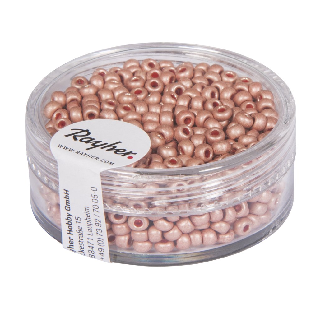 Rayher 14307254 Metallic Seed Beads Matt 2.6 mm Diameter 17 g Box Soft Pink