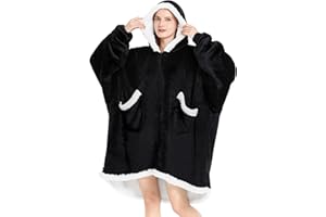 Topcee Unisex Adult Black Sherpa Fleece Zipper Sweatshirt Blanket Hoodie