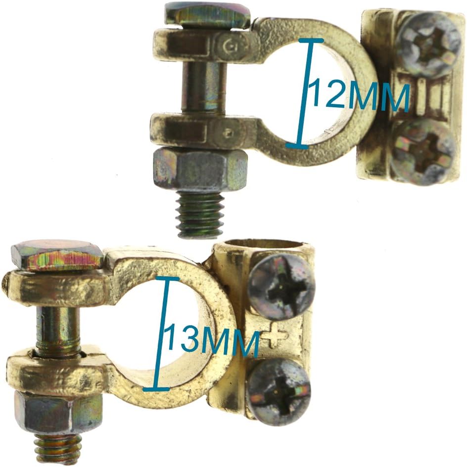 OTOTEC Positive & Negative copper battery terminal connectors Round Post Clamp Car/Van, Gold - Image 3