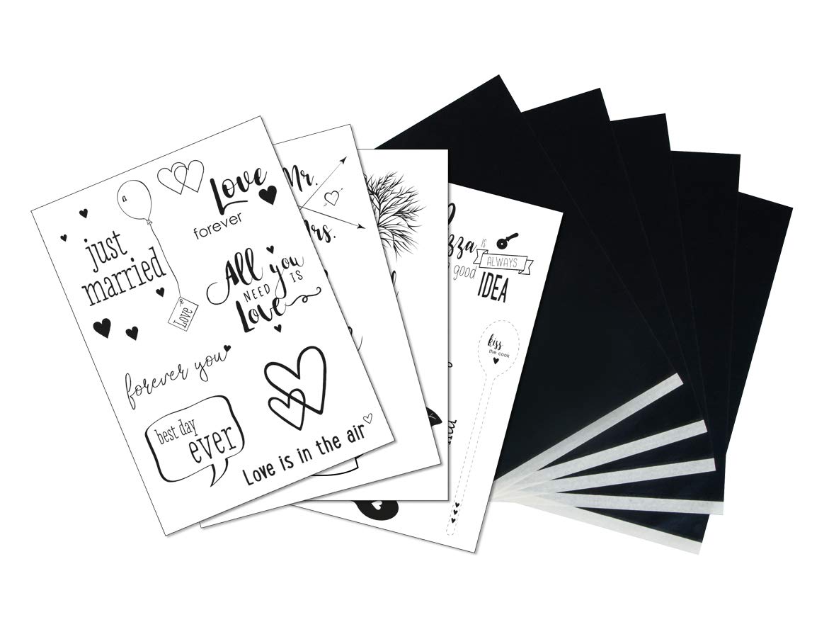 Rayher 67295000 Templates and Transfer Paper for Wood Burning, Card Making and Fabric Painting, Carbon Paper for Crafts, A4, Design Line Love and Kitchen